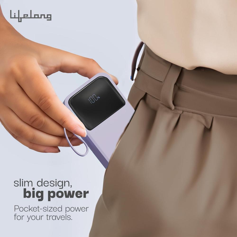 Lifelong Electronics 20000mAh 22.5W Fast Charging Power Bank | 3 Inputs (1 Built-in USB A Cable + LLPBVA20