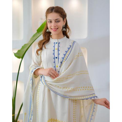 Ivory Mustard Indigo Muse Cotton A Line Suit