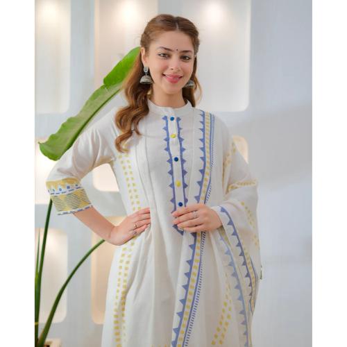Ivory Mustard Indigo Muse Cotton A Line Suit