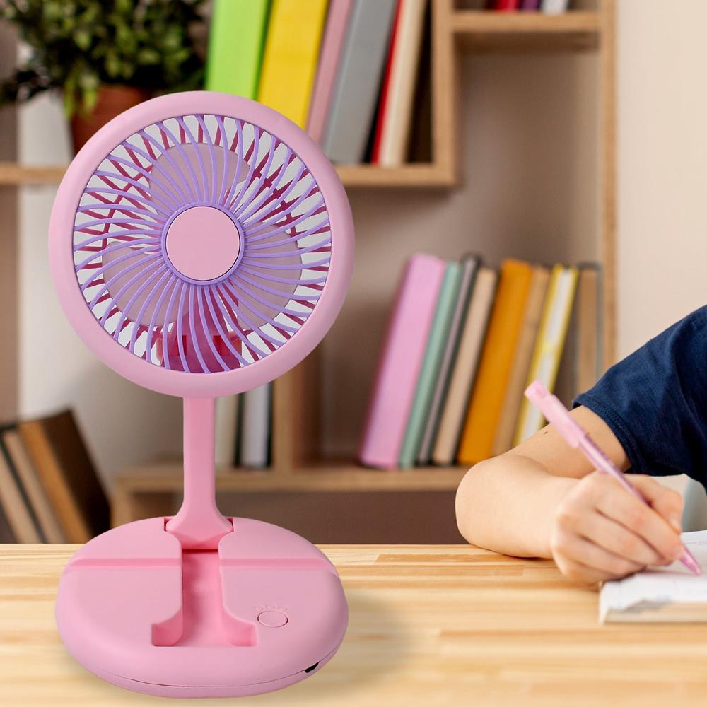 USB Rechargeable Portable Fan with LED Light  Heavy-Duty Foldable Fan