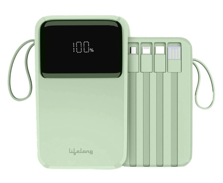 Lifelong Electronics 10000mAh 22.5W Fast Charging Power Bank | 3 Inputs (1 Built-in USB A Cable + 1 C + 1 Lightning Port  LLPBVA12