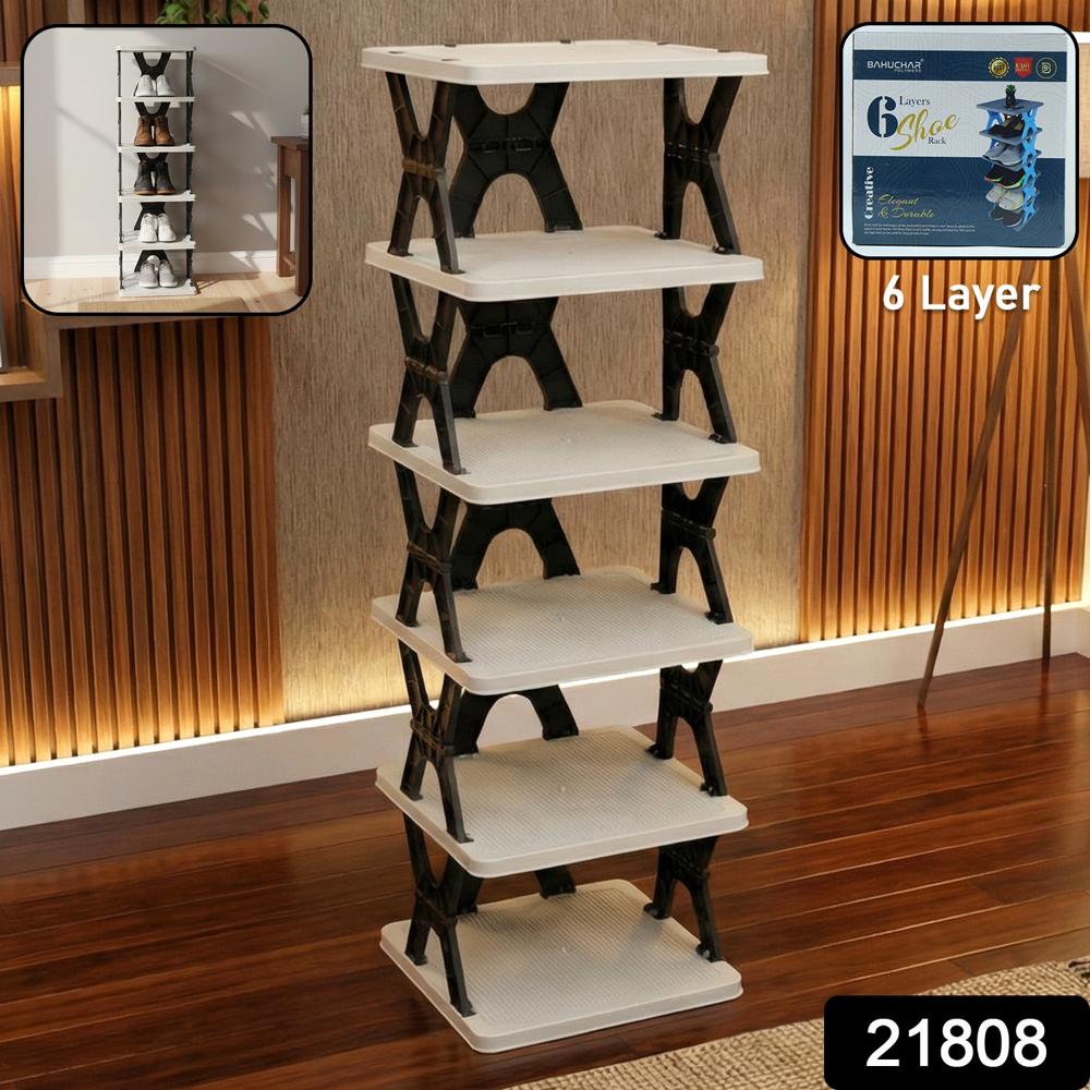 6 Layer Rectangle Shoe Rack Stand - Color: Mix