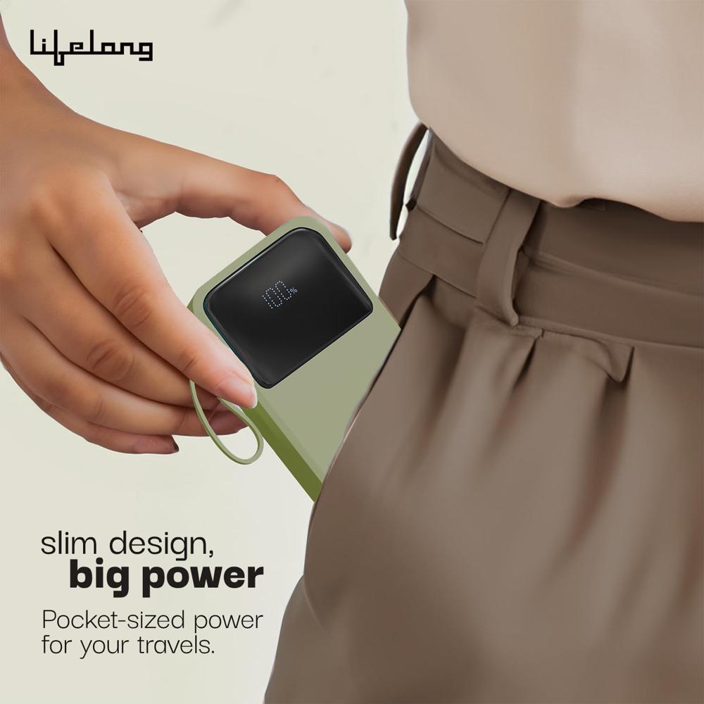Lifelong Electronics 20000mAh 22.5W Fast Charging Power Bank | 3 Inputs (1 Built-in USB A Cable  LLPBVA22