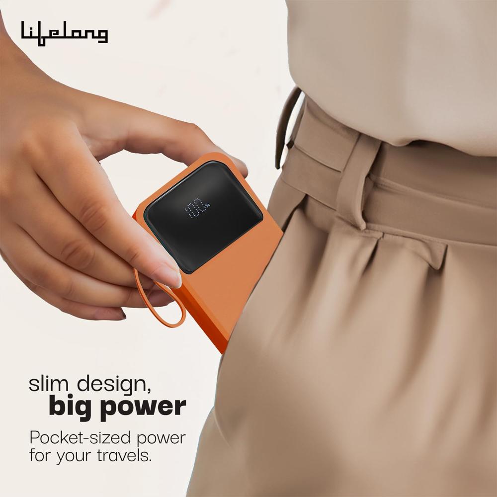 Lifelong Electronics 20000mAh 22.5W Fast Charging Power Bank | 3 Inputs (1 Built-in USB A Cable +  LLPBVA23