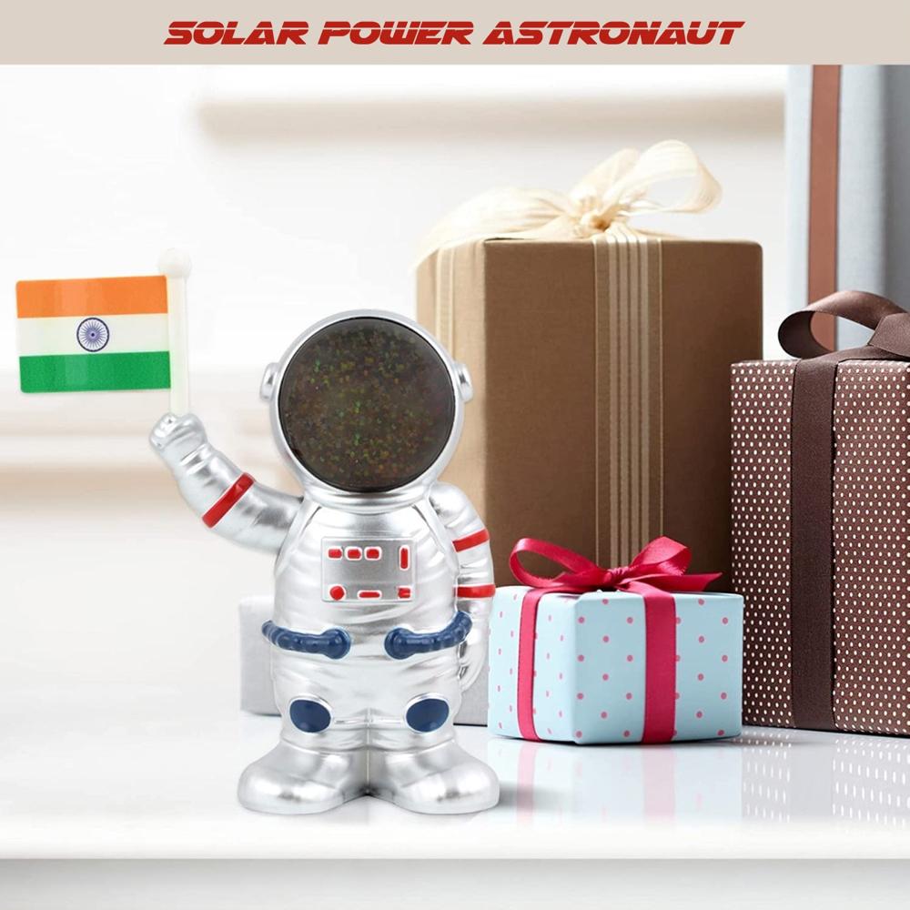 Solar Power Astronaut Ornament Moving Hand With Indian Flag (1 Pc) - Color: Mix