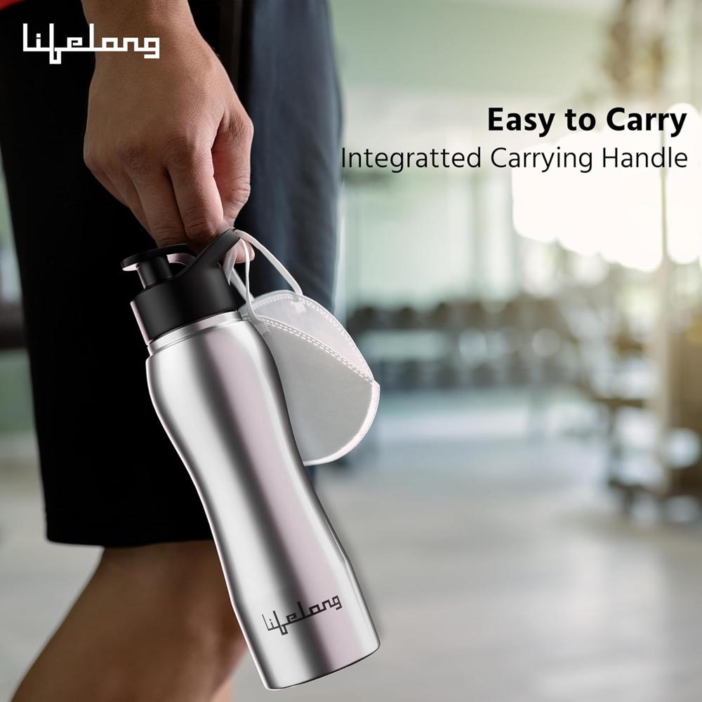 Lifelong Stainless Steel Water Bottle 900ml | Durable, Leak-Proof, Easy Grip, Rust Free, Easy-to-Clean, Odour-Free Bottle with Secure Cap for School, Travel, Gym & Work (LLBT02, Silver)  LLBT02