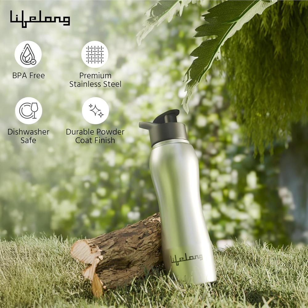 Lifelong Stainless Steel Water Bottle 900ml | Durable, Leak-Proof, Easy Grip, Rust Free, Easy-to-Clean, Odour-Free Bottle with Secure Cap for School, Travel, Gym & Work (LLBT02, Silver)  LLBT02