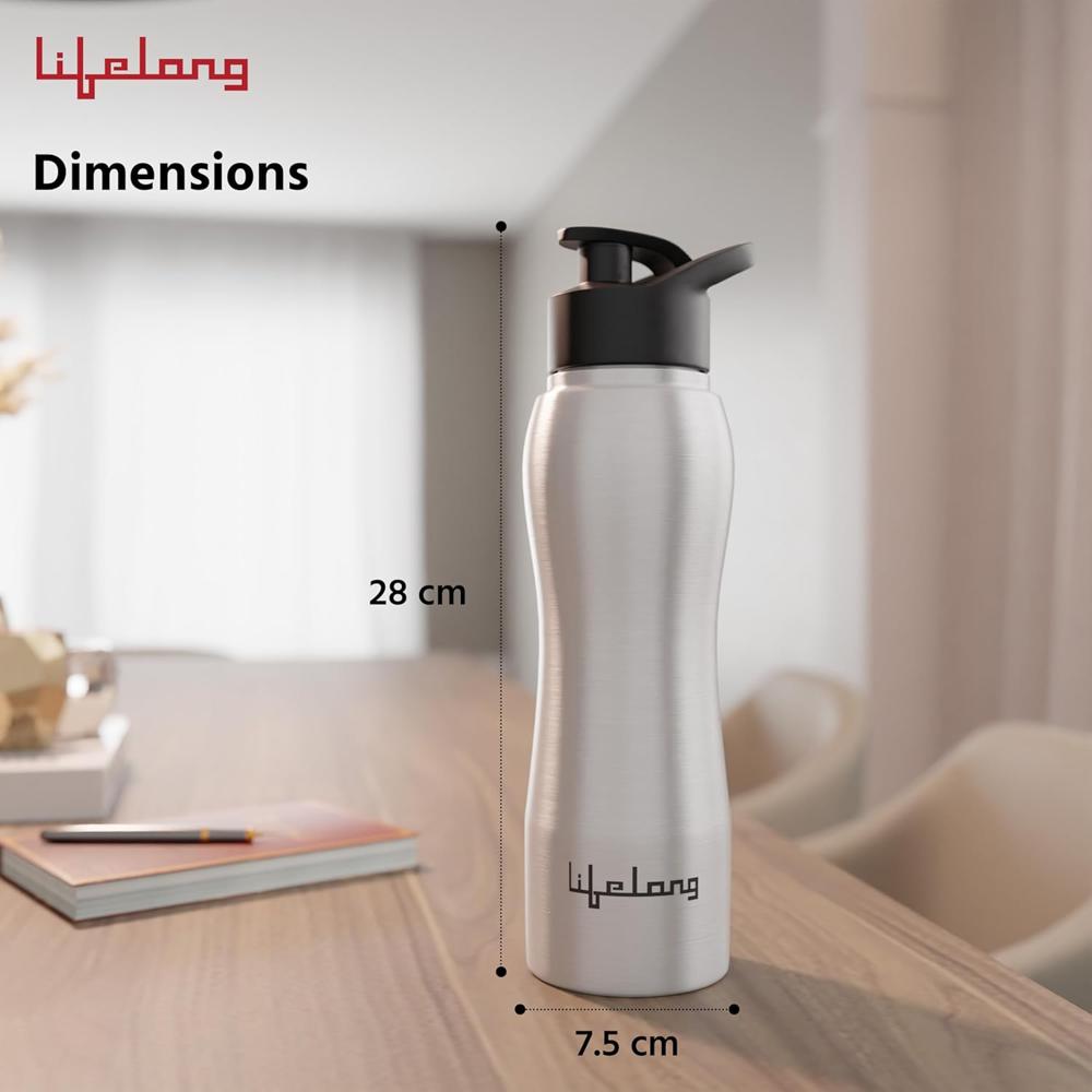 Lifelong Stainless Steel Water Bottle 900ml | Durable, Leak-Proof, Easy Grip, Rust Free, Easy-to-Clean, Odour-Free Bottle with Secure Cap for School, Travel, Gym & Work (LLBT02, Silver)  LLBT02