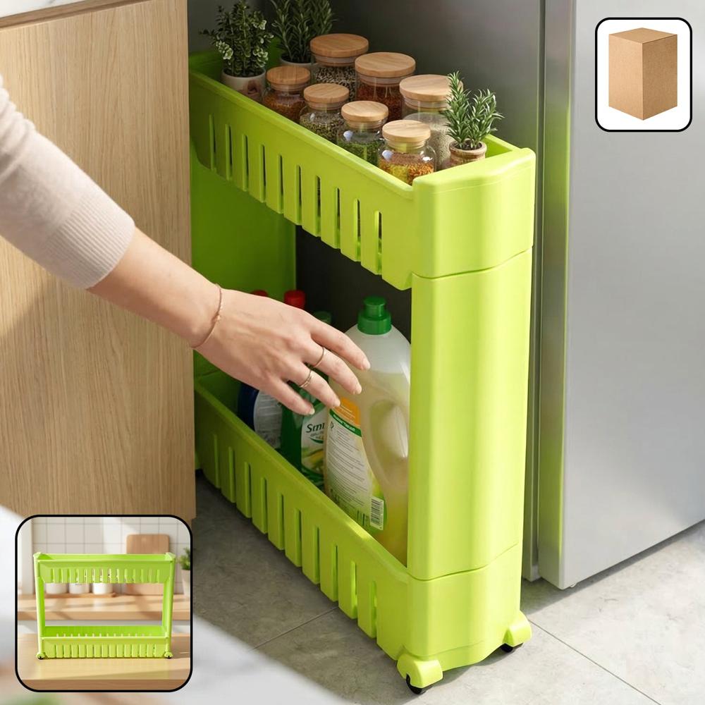 Prexo Plastic 2 Layer Slim Storage Rack With Wheels - Color: Mix