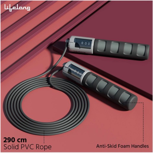 Lifelong Skipping Rope for Men, Women & Children Jumping-Rope with Adjustable Height(290cm) & Foam Handles, for Exercise,
