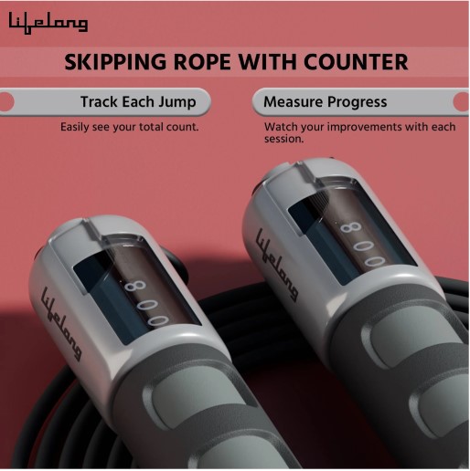 Lifelong Skipping Rope for Men, Women & Children Jumping-Rope with Adjustable Height(290cm) & Foam Handles, for Exercise,