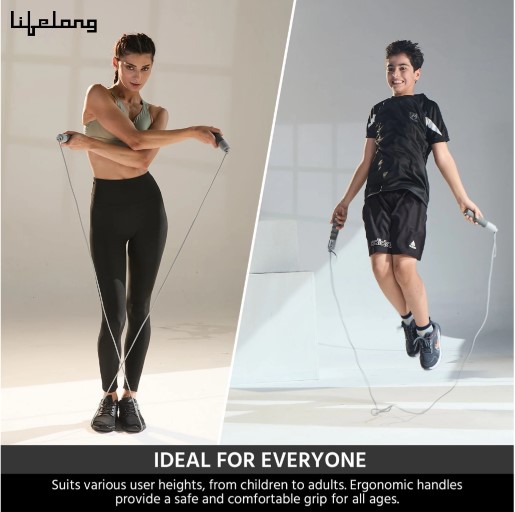 Lifelong Skipping Rope for Men, Women & Children Jumping-Rope with Adjustable Height(290cm) & Foam Handles, for Exercise,