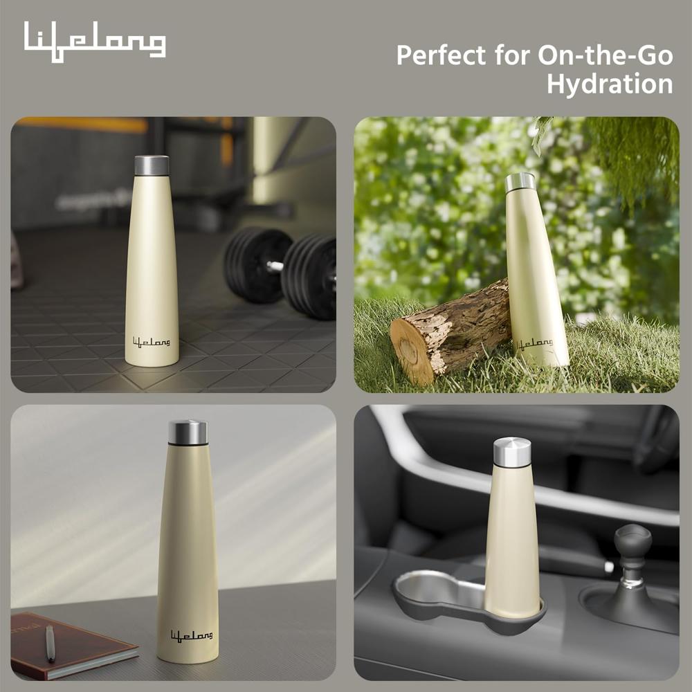 Lifelong Stainless Steel Water Bottle 900ml | Durable, Leak-Proof, Easy Grip, Rust Free, Easy-to-Clean, Odour-Free Bottle with Secure Cap for School, Travel, Gym & Work (LLBT03, Beige)