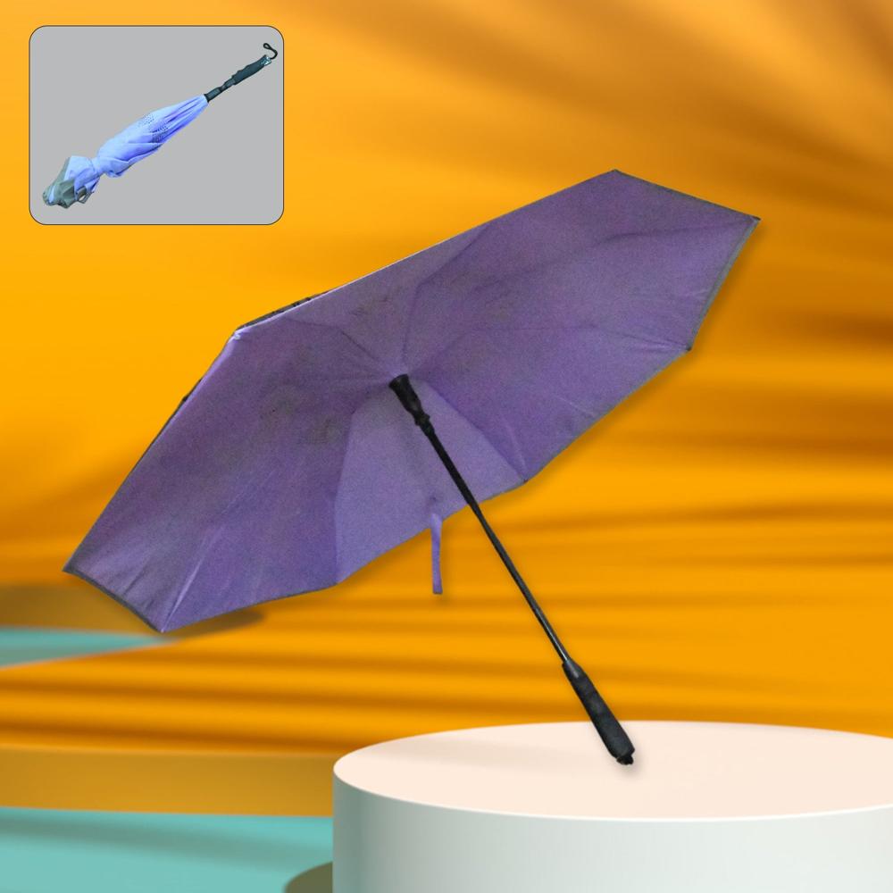 Windproof Compact Travel Umbrella  Reverse Folding Design (1 Pc) - Color: Mix