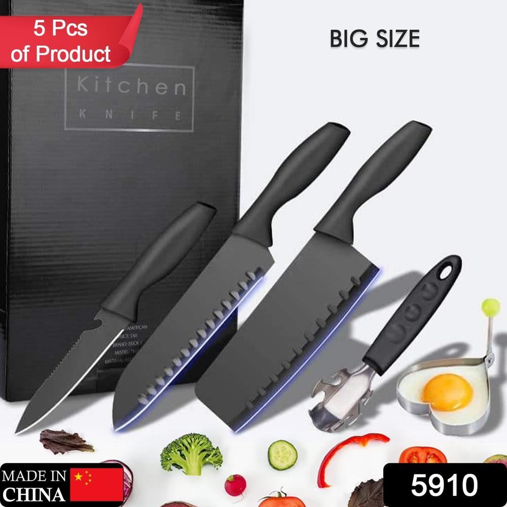 5-Piece Stainless Steel Kitchen Knife Set  Chef, Chopping, Utility, Butcher Knives - Color: Mix