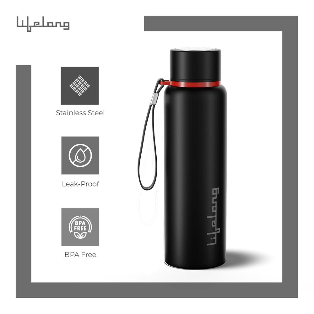 Lifelong Stainless Steel Water Bottle 950 ml | Single Wall, Anti-Bacterial, BPA Free, Odour-Free, Easy to Clean, Corrosion Resistant