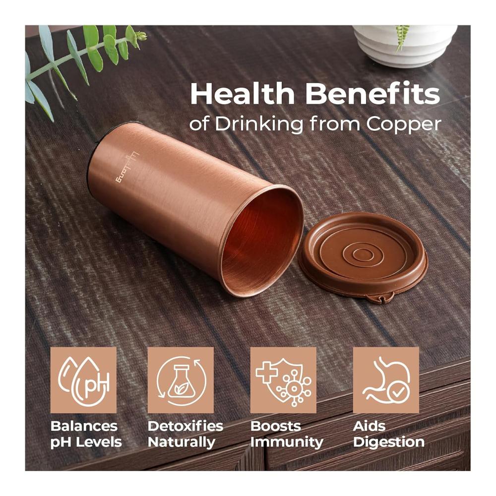 Lifelong 480ml Copper Water Tumbler with Lid | Natural Alkaline water |Leakproof & Lightweight Design Boosts Immunity