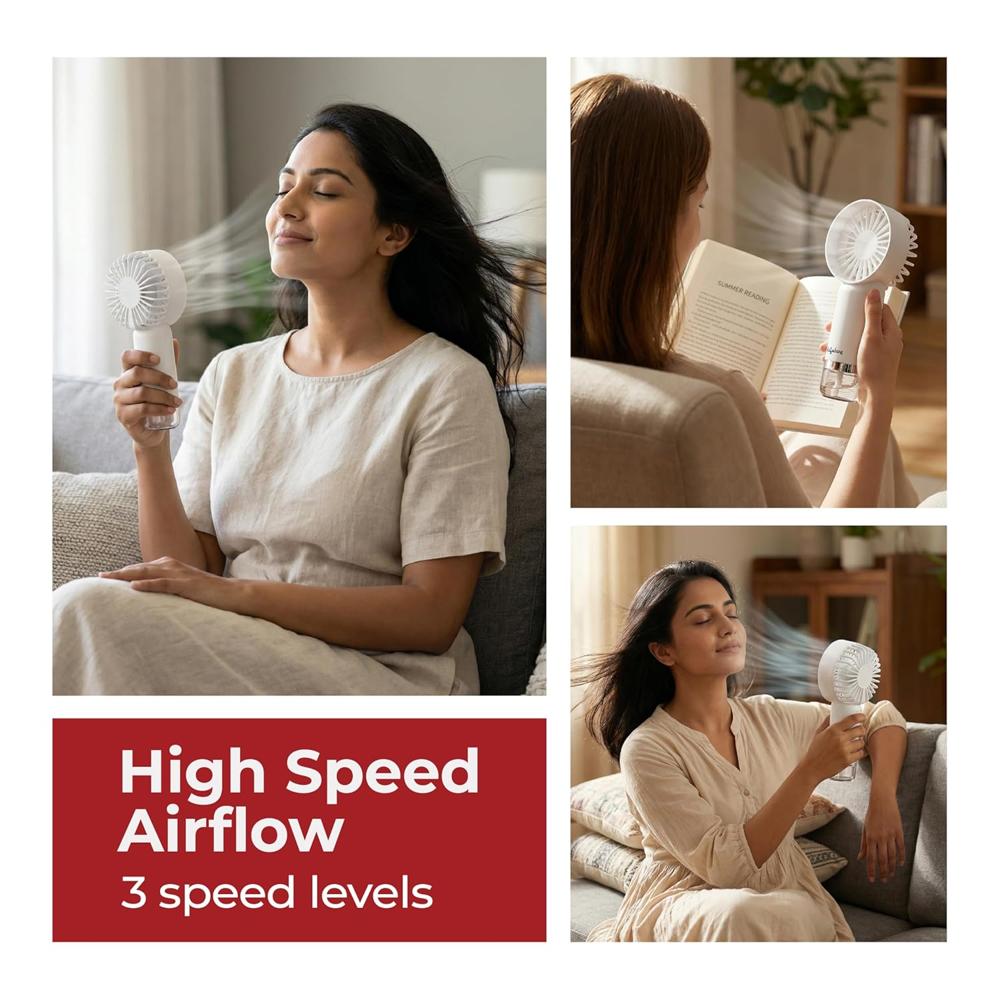 Lifelong Mini Hand Fan with Mist Function | 3 Speed Settings, Mist Spray, 4000 RPM | Type-C Charging, 2.5W BLDC Motor, 500mAh Battery 