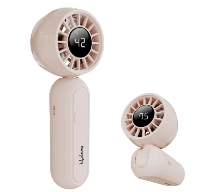 LLSCPHF002 Lifelong Foldable Bubble Mini Hand Fan with Digital Display | Rechargeable USB Type-C Portable Fan | 3 Speed 8400 RPM High Power | Compact Handheld Travel Fan 1200mAh Battery (Beige)