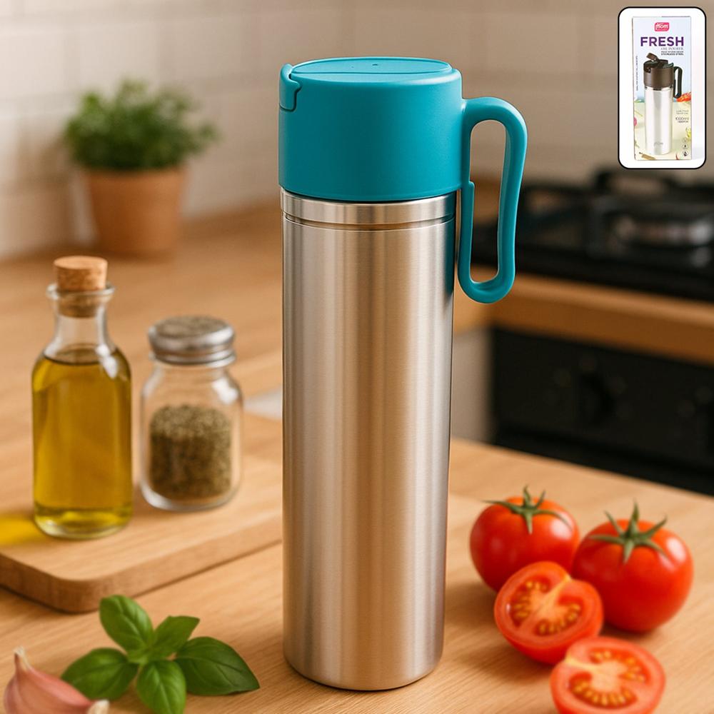 Supermom Stainless Steel Fresh Oil Pourer Bottle With Flip Lid And Handle Approx 1000Ml (1 Pc) - Color: Mix