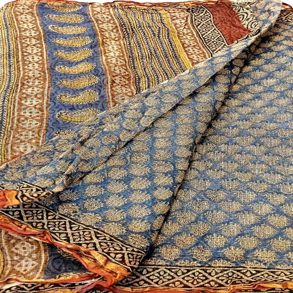 Kota Doria Bagru Handblock Print Saree