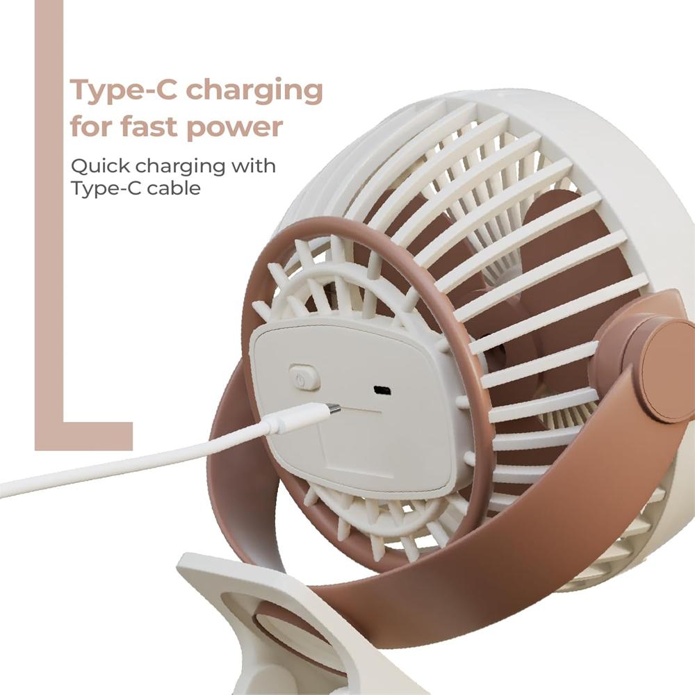 Lifelong Portable USB Fan with 3 Speeds | Up to 5-hours Battery Backup | Type-C Charging, 2000mAh Battery, Overcharge Protection, Silent Operation & Compact Design (LLUSBCF03