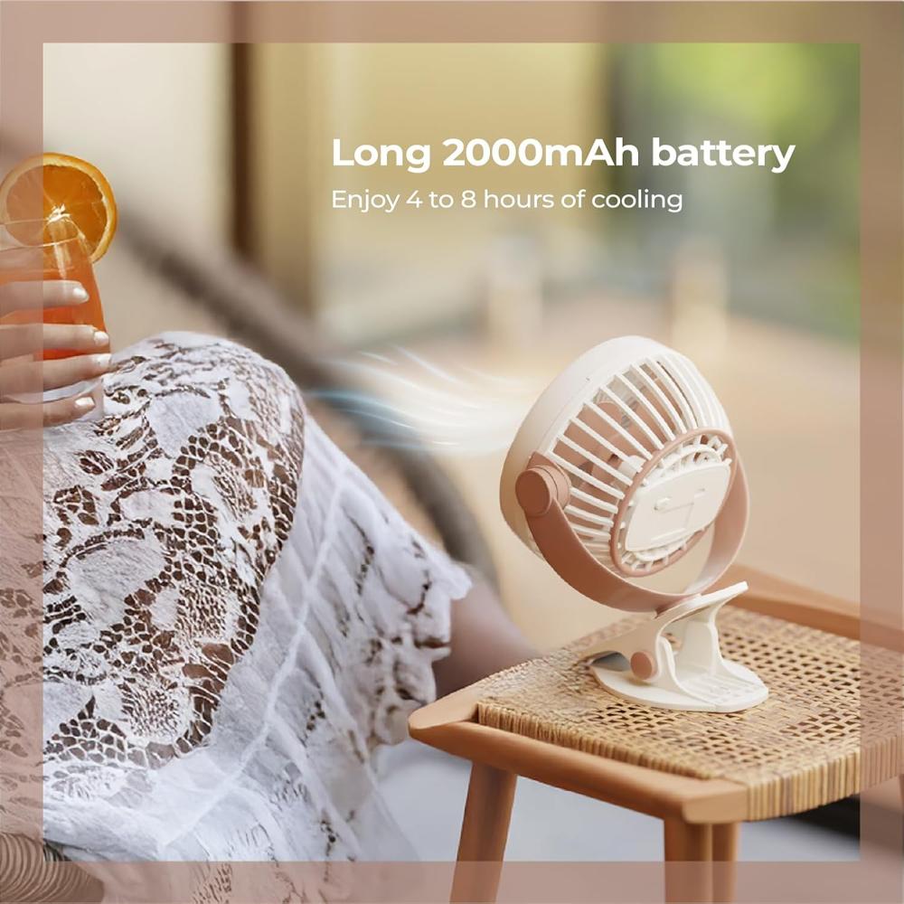 Lifelong Portable USB Fan with 3 Speeds | Up to 5-hours Battery Backup | Type-C Charging, 2000mAh Battery, Overcharge Protection, Silent Operation & Compact Design (LLUSBCF03
