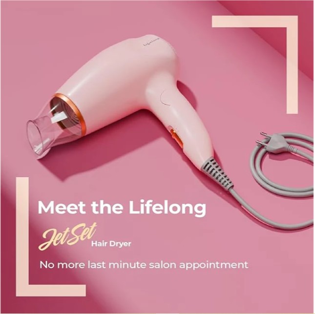 Lifelong 1200W Hair Dryer for Women & Men | Foldable & Compact Blow Dryer | 2 Heat Settings | Travel-Friendly Portable Hair Dryer for Smooth, Frizz-Free Styling Pink LLPCW90