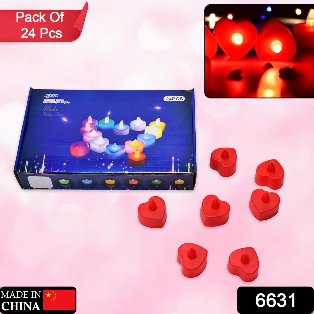 Flameless Candles LED Heart Shape Tea Light Candles Multi Color Electrical Diya Candles Battery Operated Fake Candles for Gift / Home Decoration Diwali Navratri Lighting, Diwali (Pack of 24)