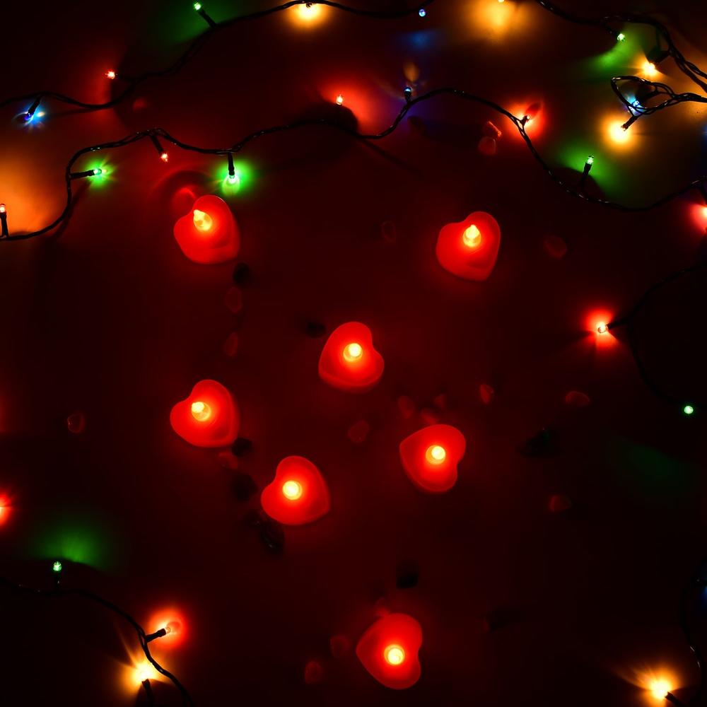Flameless Candles LED Heart Shape Tea Light Candles Multi Color Electrical Diya Candles Battery Operated Fake Candles for Gift / Home Decoration Diwali Navratri Lighting, Diwali (Pack of 24)
