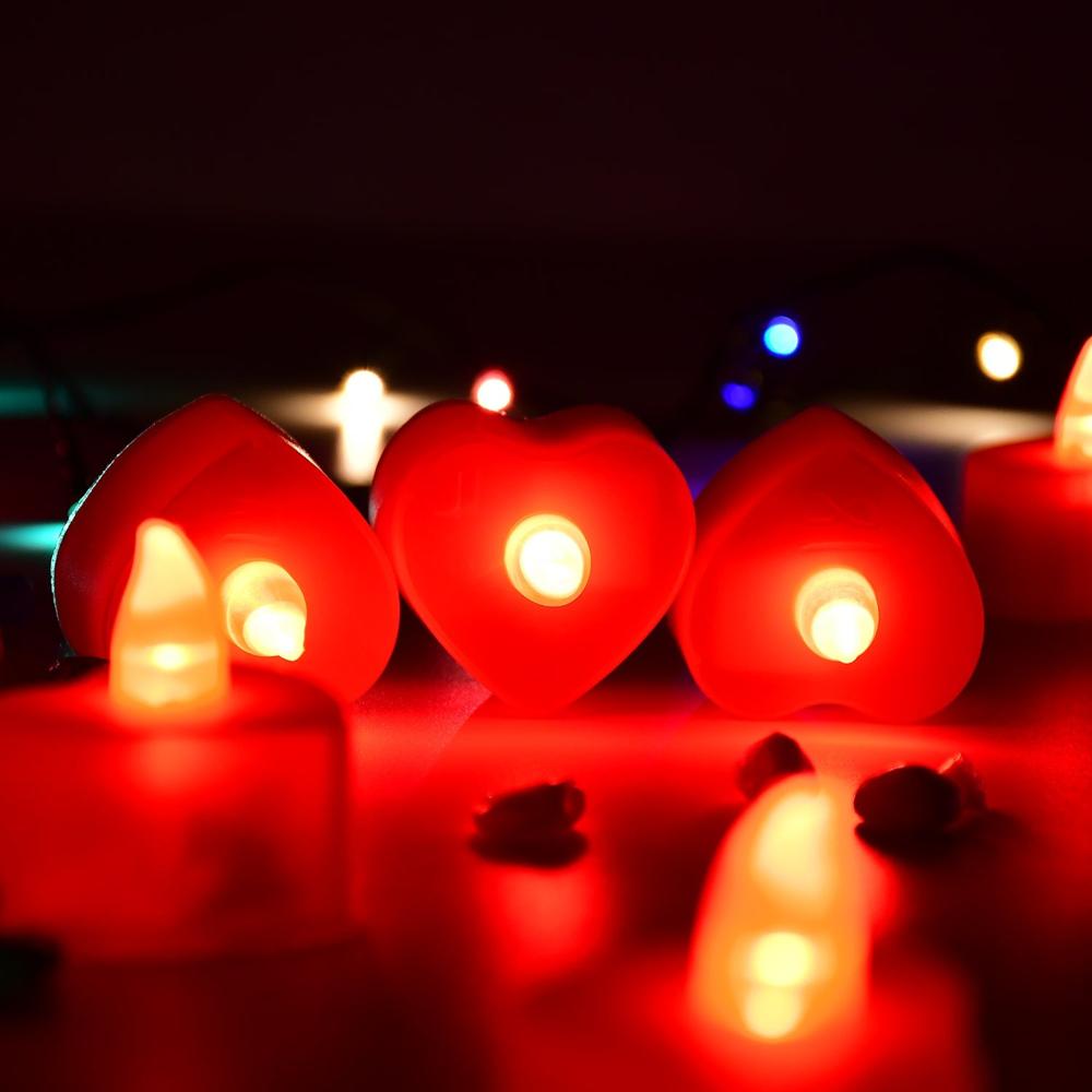 Flameless Candles LED Heart Shape Tea Light Candles Multi Color Electrical Diya Candles Battery Operated Fake Candles for Gift / Home Decoration Diwali Navratri Lighting, Diwali (Pack of 24)