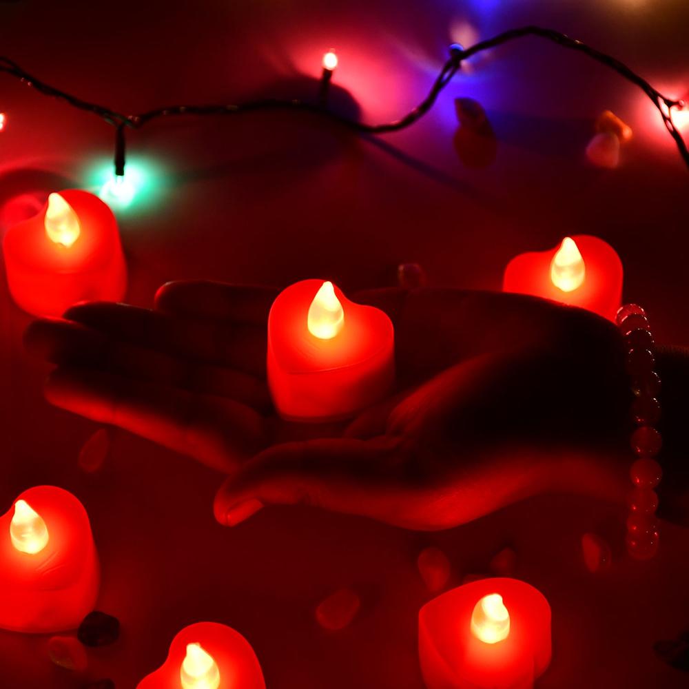 Flameless Candles LED Heart Shape Tea Light Candles Multi Color Electrical Diya Candles Battery Operated Fake Candles for Gift / Home Decoration Diwali Navratri Lighting, Diwali (Pack of 24)