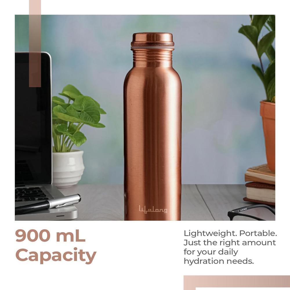Lifelong 900 ml Copper Water Bottle | Natural Alkaline water | Leakproof & Lightweight Design Boosts Immunity | Anti-Bacterial,