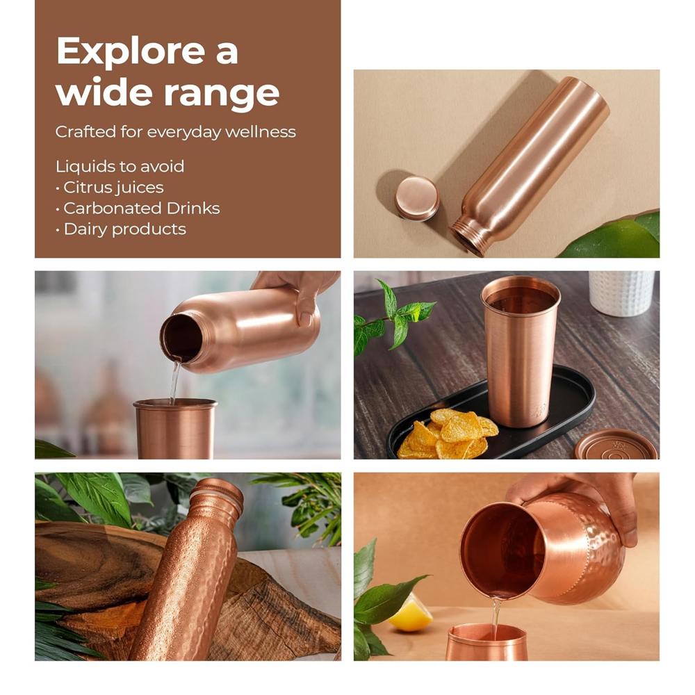 Lifelong 900 ml Copper Water Bottle | Natural Alkaline water | Leakproof & Lightweight Design Boosts Immunity | Anti-Bacterial,