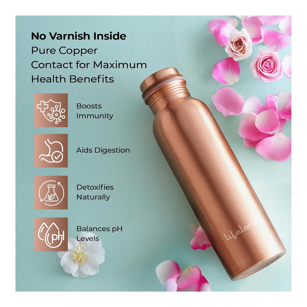 Lifelong 900 ml Copper Water Bottle | Natural Alkaline water | Leakproof & Lightweight Design Boosts Immunity | Anti-Bacterial,