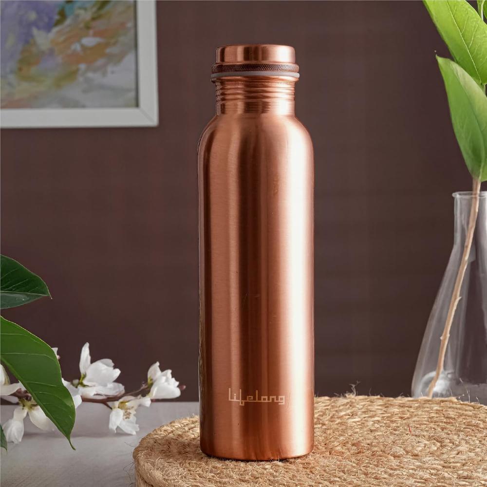 Lifelong 900 ml Copper Water Bottle | Natural Alkaline water | Leakproof & Lightweight Design Boosts Immunity | Anti-Bacterial,