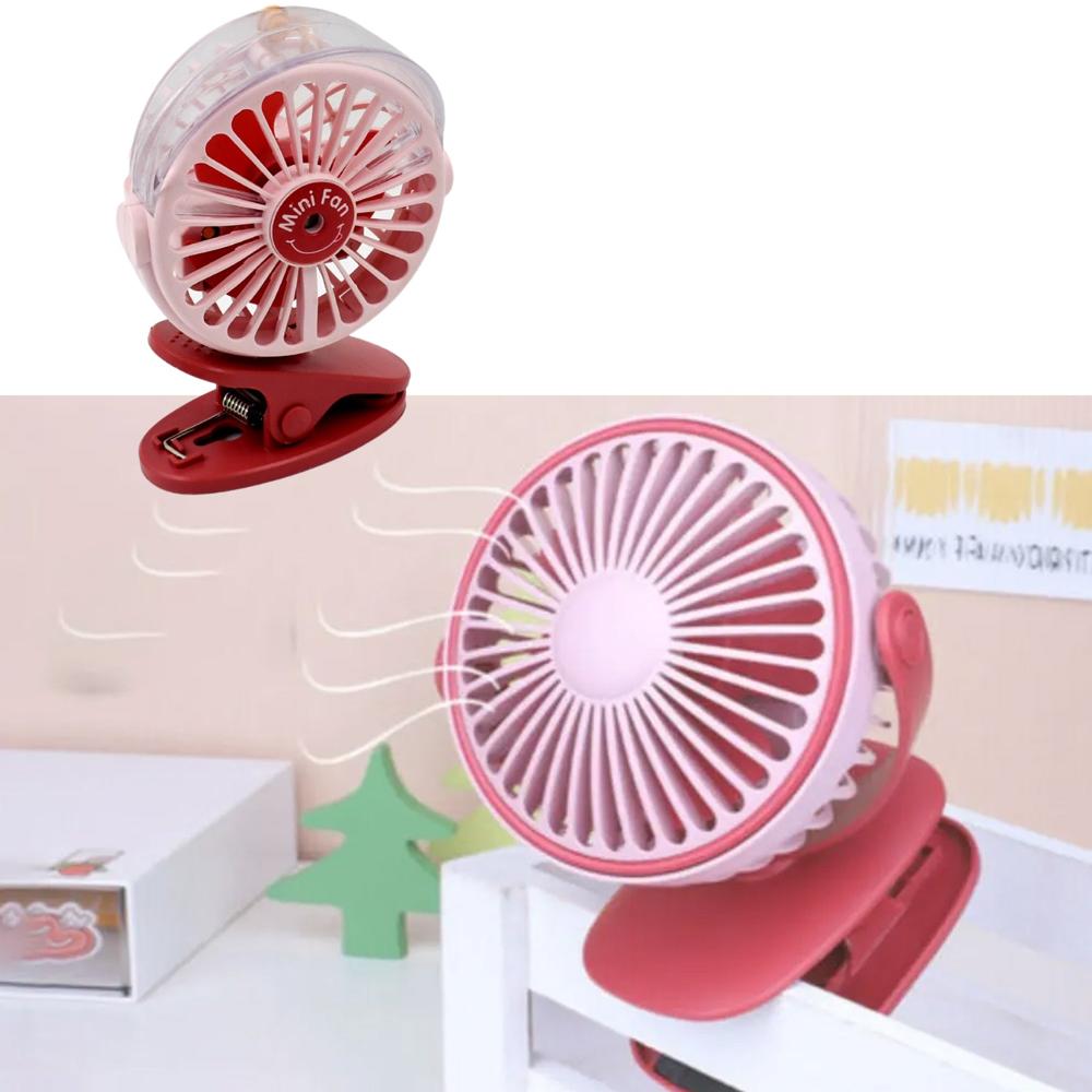 Portable Clip-On Fan, Battery Operated, With Light & Spray, Small Yet Powerful Usb Table Fan, 3-Speed Quiet Rechargeable Mini Desk Fan, 360 Rotation, Personal Cooling Fan For Home, Office, Camping - Color: Mix