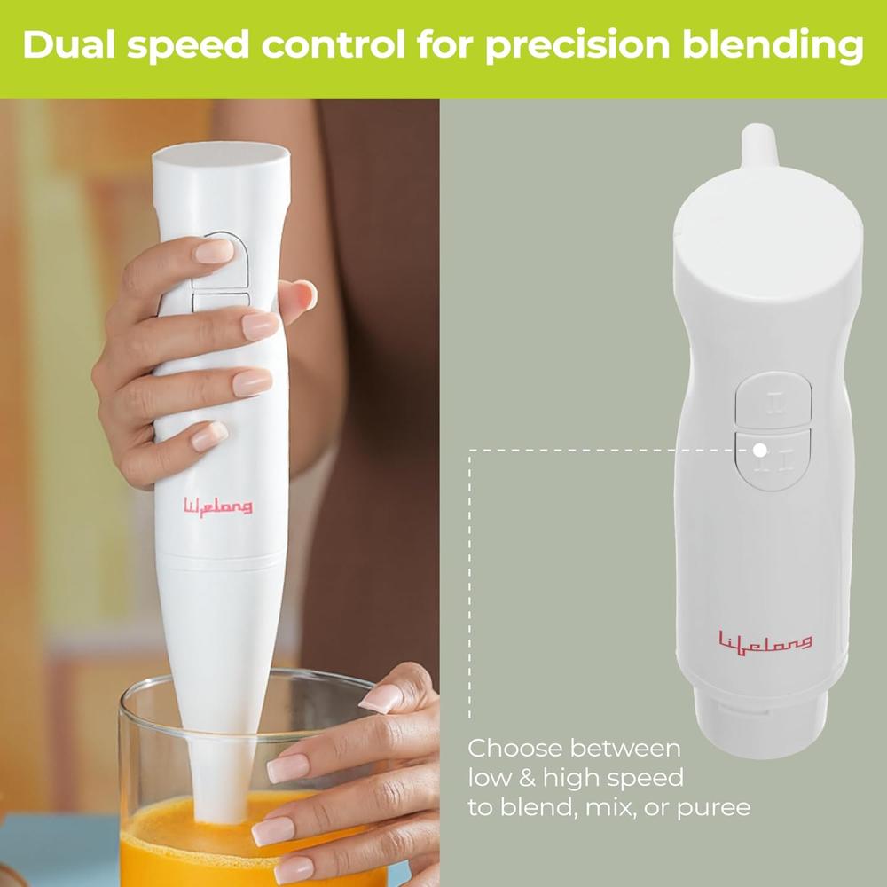 Lifelong 300W Electric Hand Blender for Kitchen | Dual Speed Control | Detachable Stainless Steel Blade   Llhb05