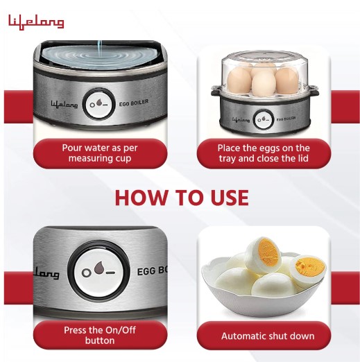 Lifelong LLEB05 Egg Boiler Egg Cooker (Silver, Black, 7 Eggs