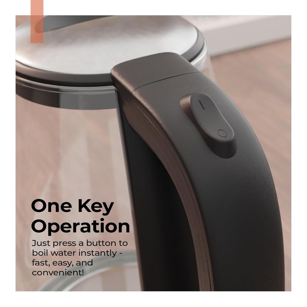Lifelong Glass Electric Kettle 1.8L | 1350W Kettle with One Key Operation &Cool Touch Handle 