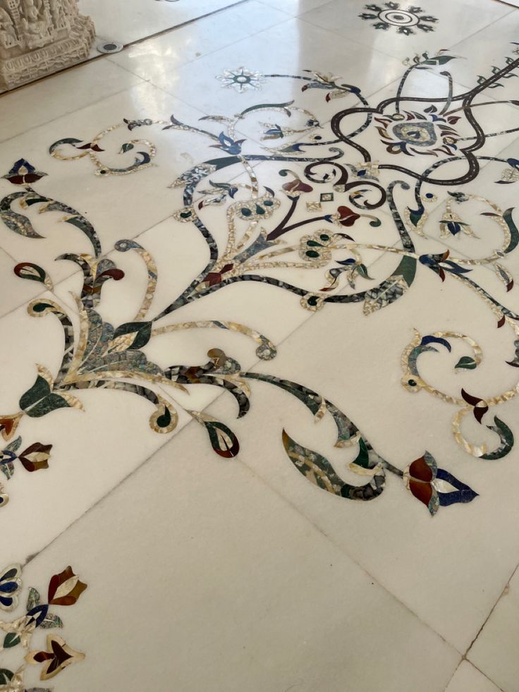 White marble inlay work flooring 