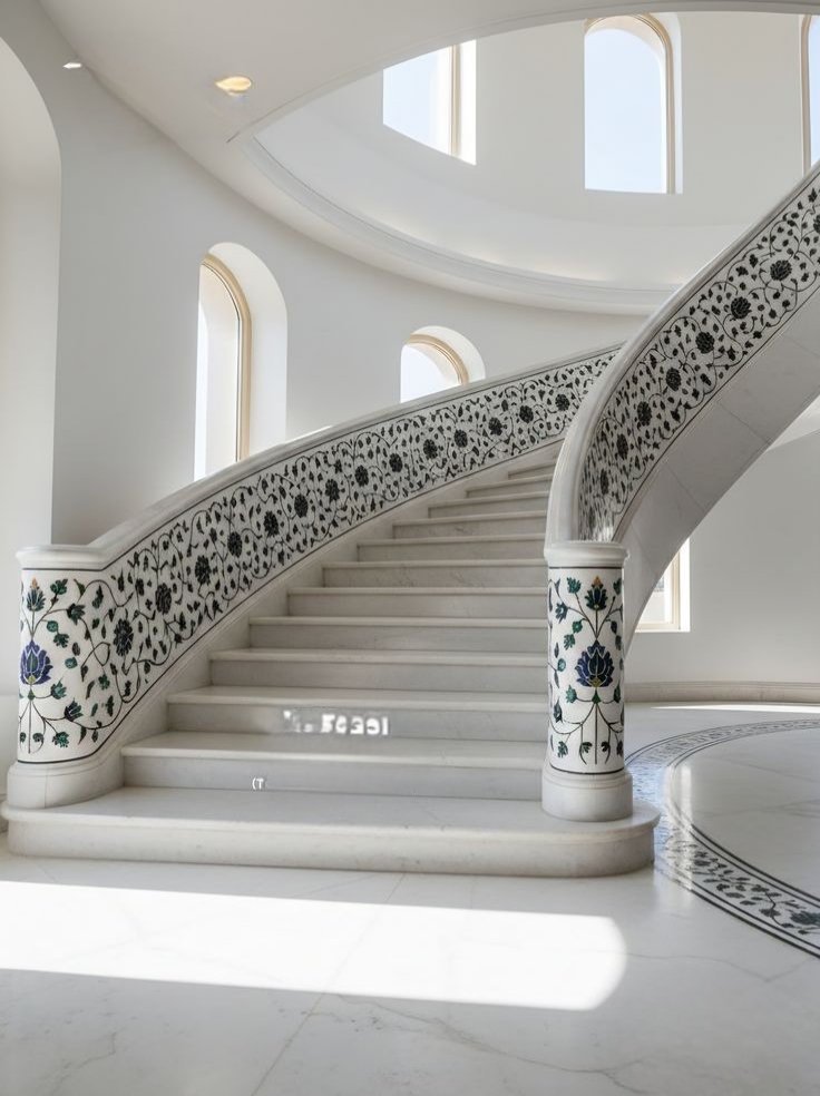 Marble Inlay work staircase and railing