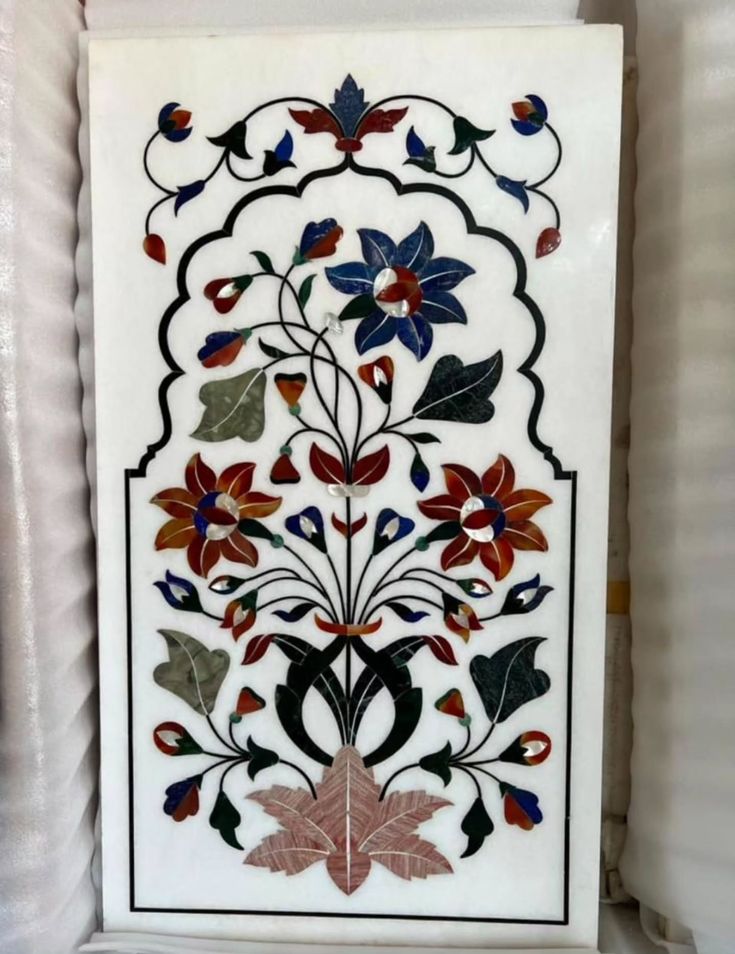 White marble Inlay work wall panel 