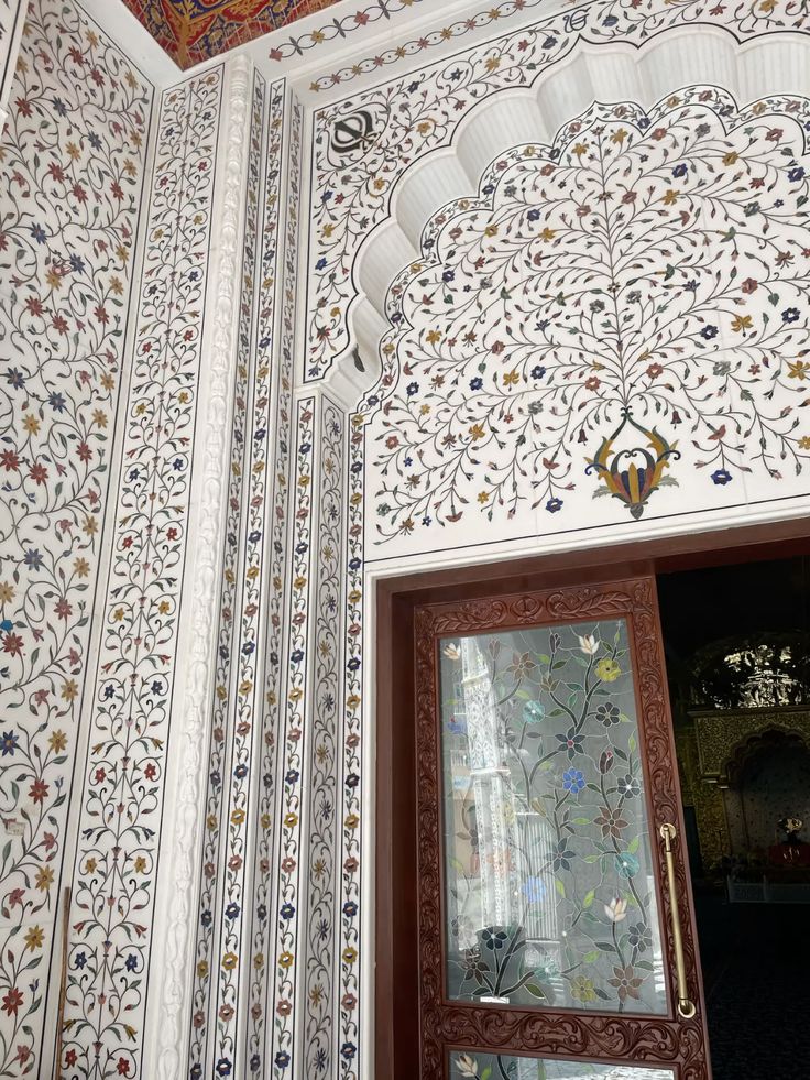 White marble Inlay work wall panel
