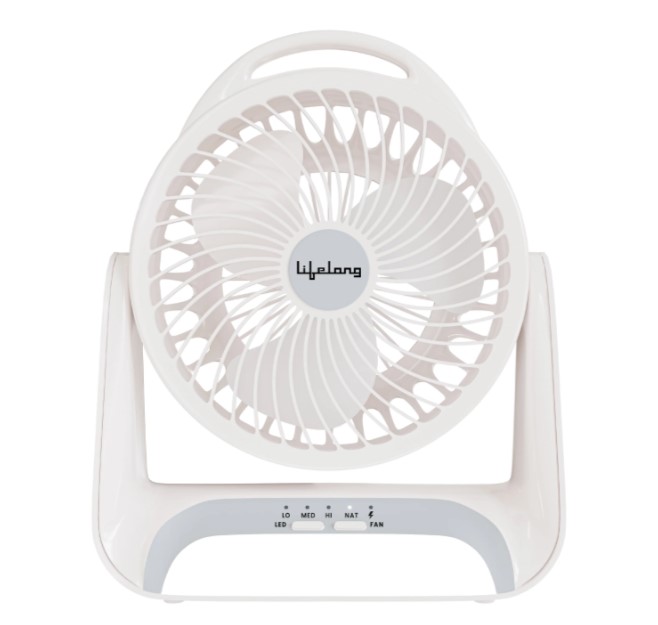 LLSCUDF003 Lifelong Rechargeable Personal Table Fan with LED Light | 5W BLDC Motor | 3 Speed up to 2700 RPM | 2000mAh Battery | Portable Desk Fan