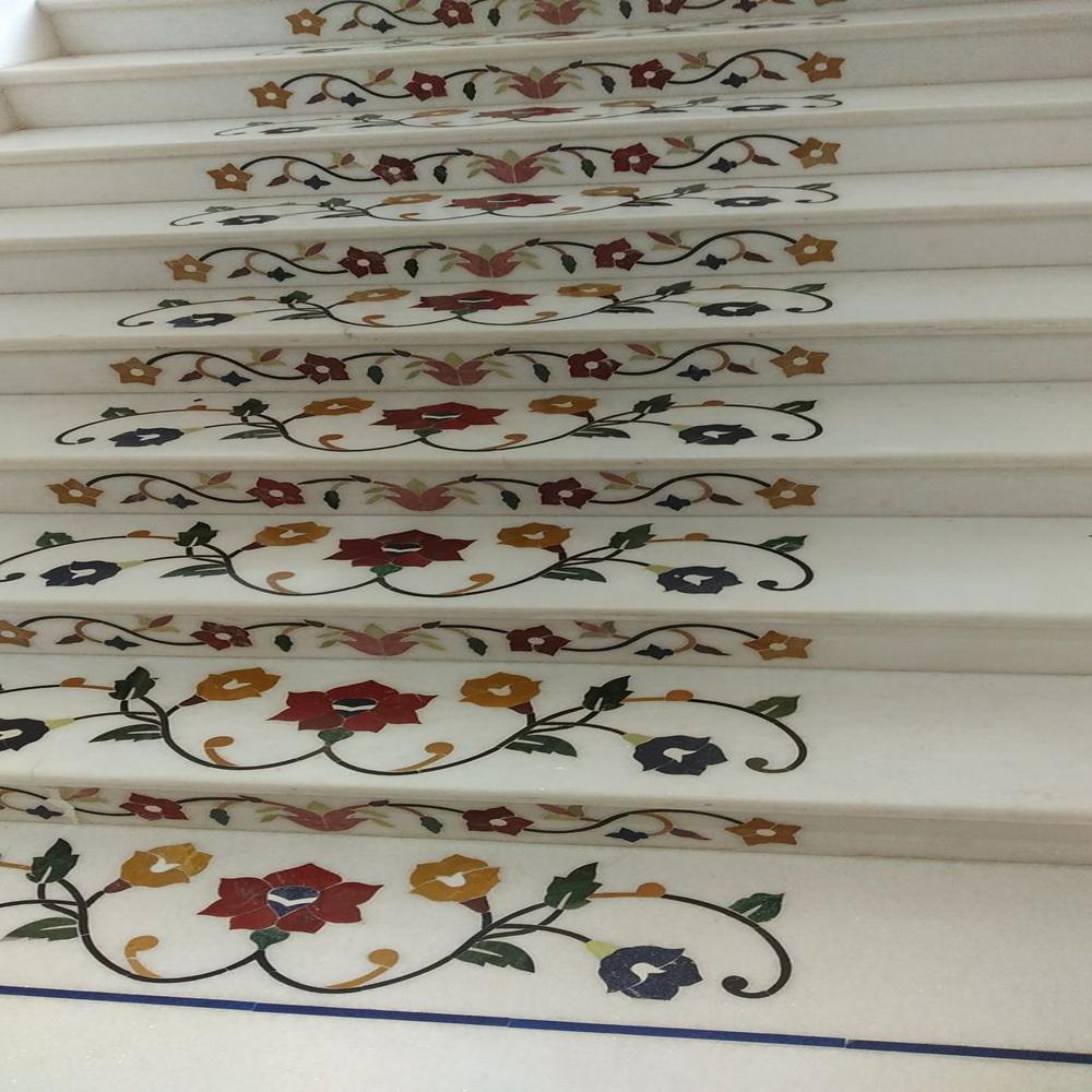 White marble Inlay work staircase border