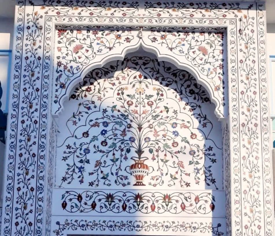 Makrana white marble Inlay wall panel