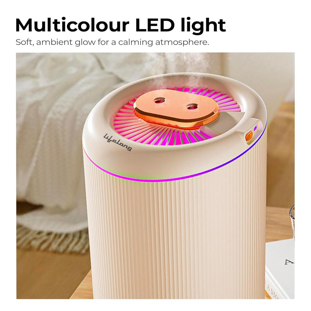 Lifelong 4.5L Ultrasonic Humidifier for Bedroom, Living Room & Office | Cool & Warm Mist, USB Type-C (LLRH45)