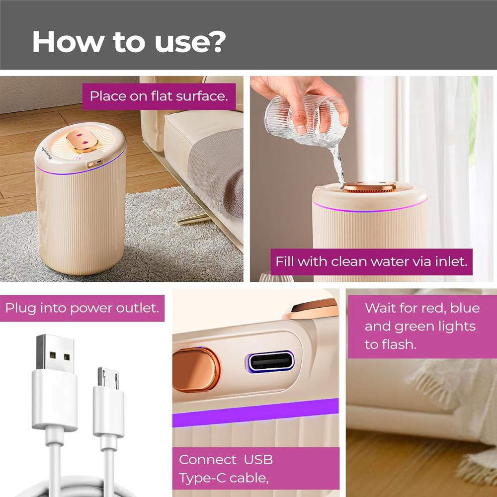 Lifelong 4.5L Ultrasonic Humidifier for Bedroom, Living Room & Office | Cool & Warm Mist, USB Type-C (LLRH45)
