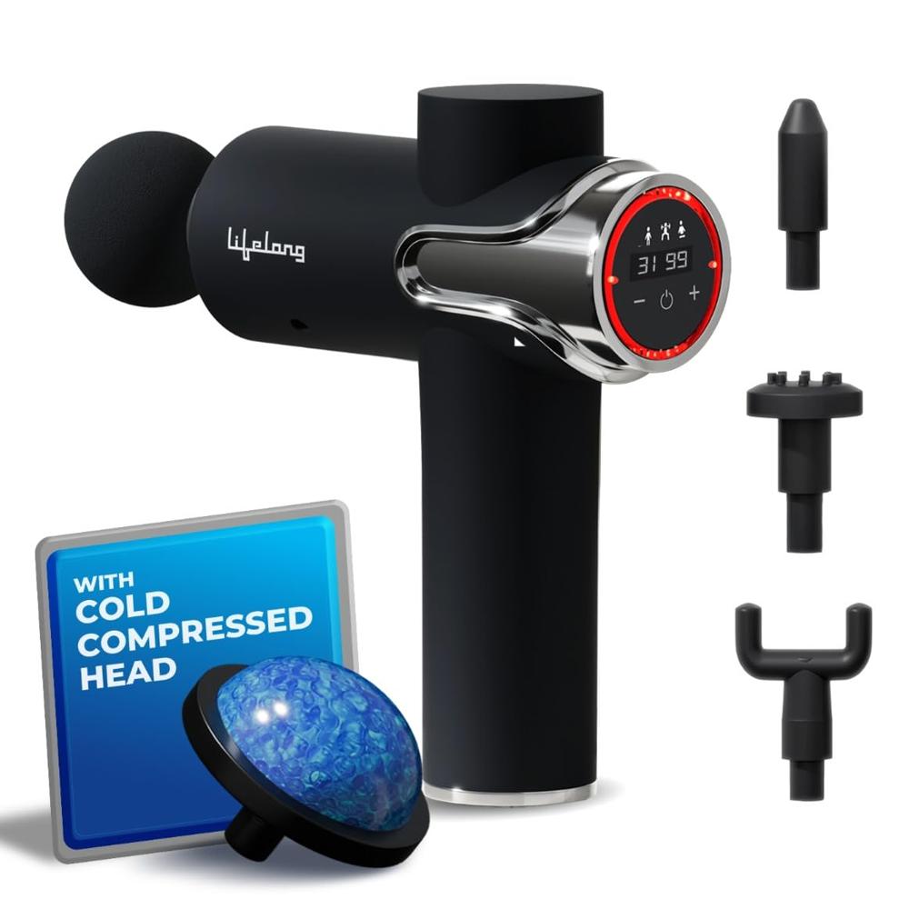 Lifelong LLGM189 Gun Massager with 5 Massage Heads |4700 RPM| 3 Modes & 99 Speed Settings, Rechargeable